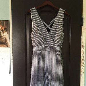 Blue Striped Pant Romper